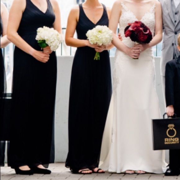Mesh Long Bridesmaid Dress with Crisscross Back - Picture 1 of 5